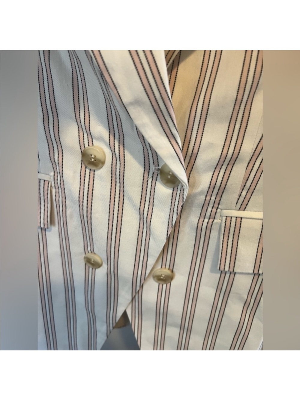 1.STATE Cream and Brown Striped Double-Breasted Blazer - Picture 6 of 12